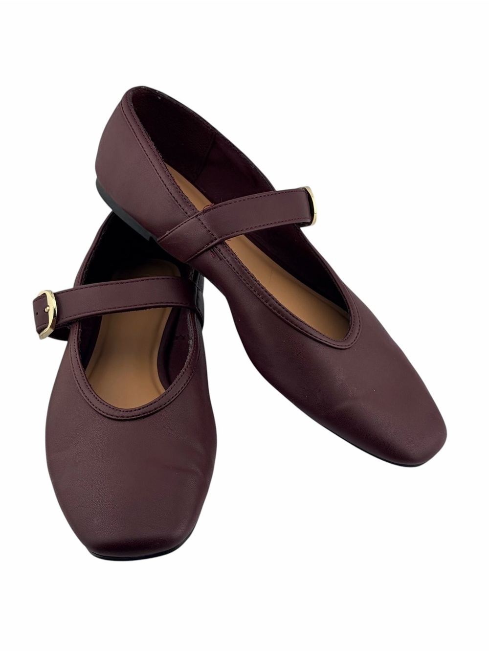 Old Navy Mary Jane Square Toe Ballet Flats Womens 8 Burgundy Minimalist Classic